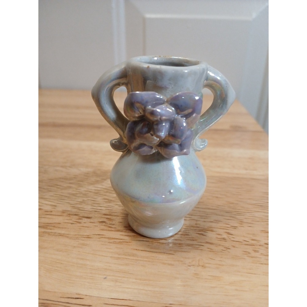 Vintage Porcelain Vase Iridescent With Appliqued Flowers Luminescent‎ Glaze 3"